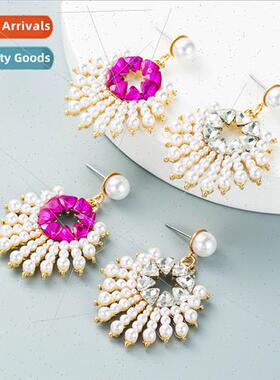 earringsins alloy diamonds pearls sunflower French earrings