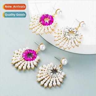 alloy French diamonds sunflower earrings pearls earringsins