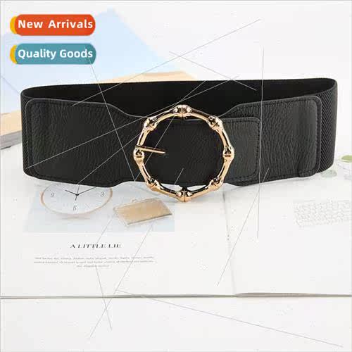 Europe ladies round buckle wide belt Korean fashion retro el