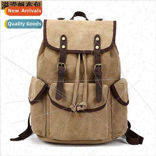New canvas backpack head layer leather retro shoulders compu
