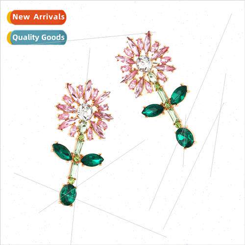 Fresh creative hollow set colorful diamond sunflower earring
