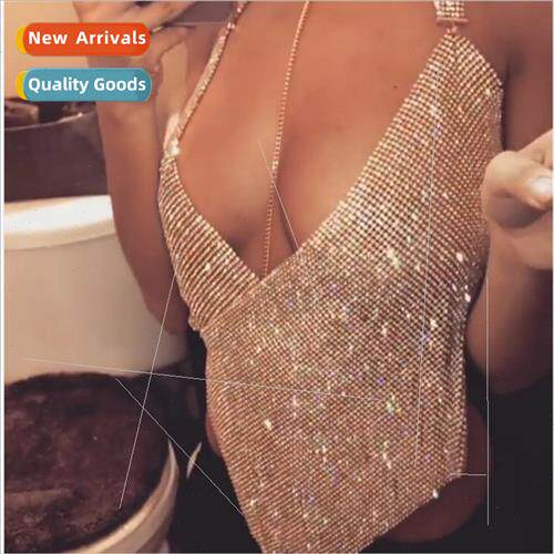 Europe Summer Sequins Metal Suspender Chain Rhinestone Vest