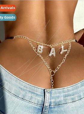 MW3124 Europe waist chain rhinestone letters pendant panties