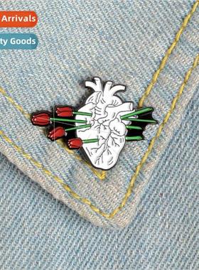 Enameled Oil Drop Alloy Heart Brooch  American Creative Flor