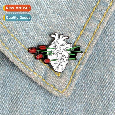 Enameled Oil Drop Alloy Heart Brooch  American Creative Flor