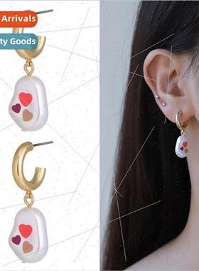 Pearl Printed Oil Drip Earrings Women Europe Crossing Into H