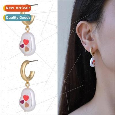 Pearl Printed Oil Drip Earrings Women Europe Crossing Into H