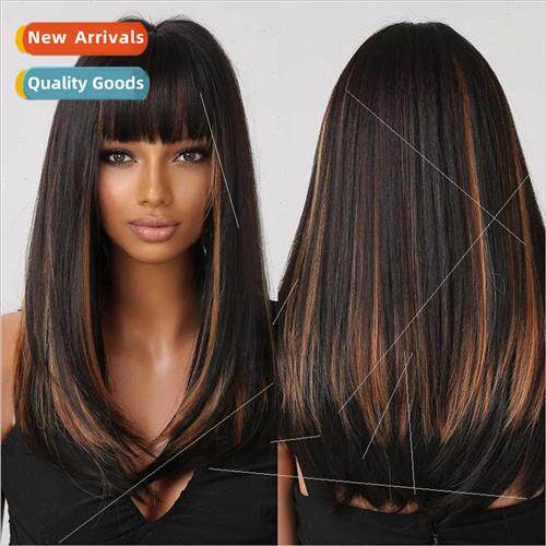Wigs Europe Women Chemical Fiber Head Covers Brown Ombre Fla