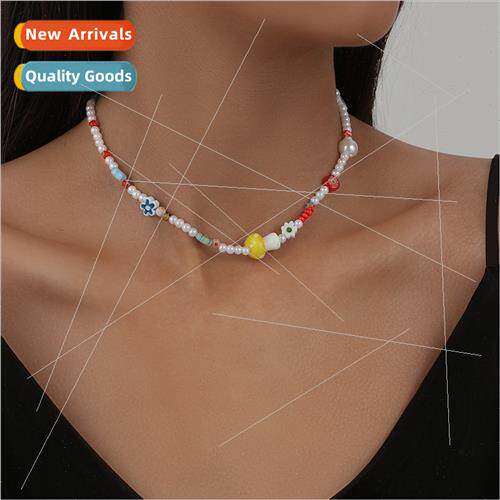 imation pearl colorful glazed flower mushroom necklace ins s