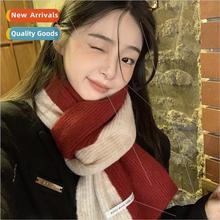 2023 new Korean  ins niche color blocking red wool scarf fem