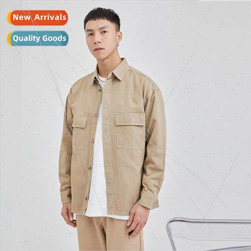 Workwear long-sleeved shirt men cotton Japan solid color ret