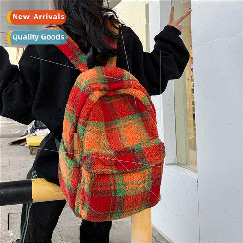 Japan Korean new fall winter lamb wool shoulders backpack la