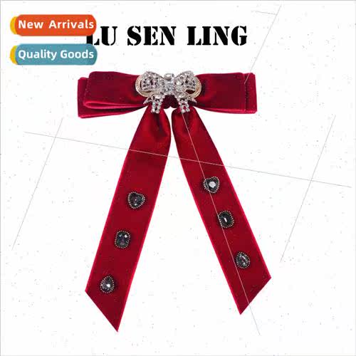New Korean French retro bow tie women black velvet alloy rhi