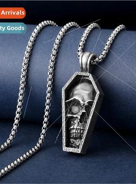 Men Punk Necklace Coffin Skull Pendant Personalized Tanium S