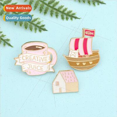 Japan new coffee cup pirate ship cat letter brooch English l