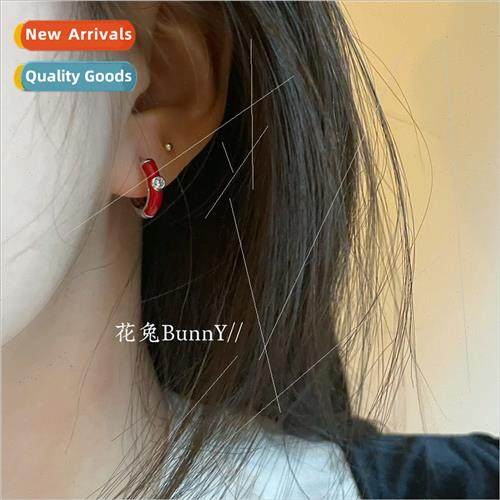 Red zirconia mini earrings niche retro vintage versatile ear