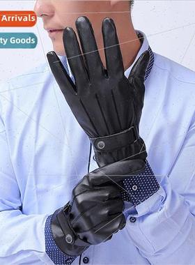 Winter padded warm pu leather gloves touch screen leather gl