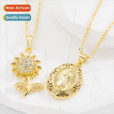 ins Goddess statue flower pendant copper gold-plated diamond