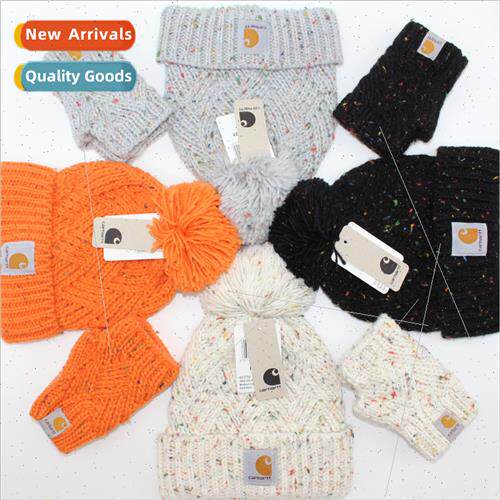 Autumn winter wool ball knted cap fingerless gloves 2pcs men