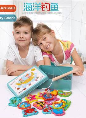 Magnetic iron box 15 fishing game children early education i