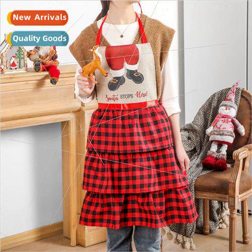 New Christmas apron red black plaid Christmas family party d