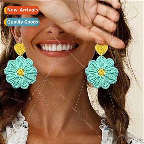 2024 new summer bohemian earrings handmade rice beads made f