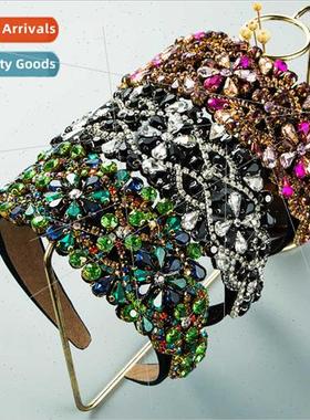 Hair Bands Baroque Vintage Wide Color Glass Rhinestone Flowe