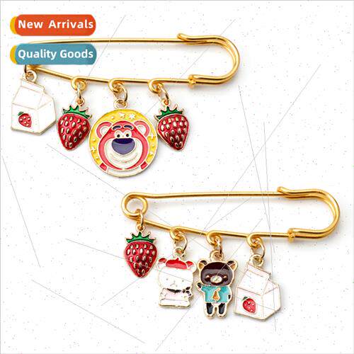 Cute cartoon bear milk strawberry oil drop alloy brooch pin