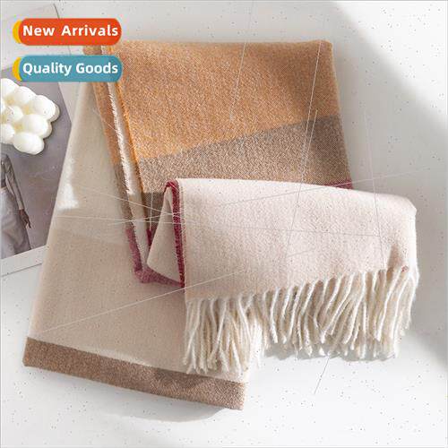 Elegant color plaid scarf female Korean  fringe faux cashmer