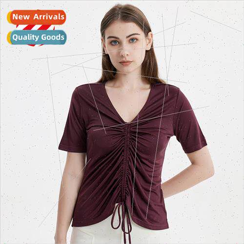 summer new silk V-neck short-sleeved T-shirt female Slim thi