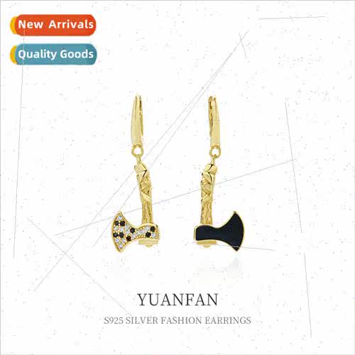 Halloween jewelry 925 silver asymmetrical axe earrings femal