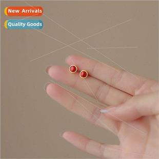 southern red agate s925 earrings needle bean fema silver