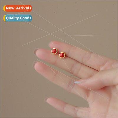 s925 silver needle southern red agate red bean earrings fema