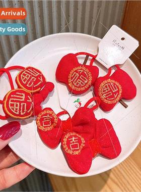 Children New Year red bow leather bbaby hair tie hair circle
