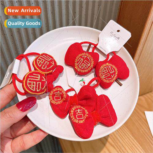 Children New Year red bow leather bbaby hair tie hair circle