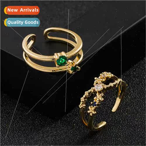 Europe new copper gold-plated micro-set green zirconia geome
