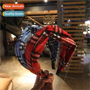 hair card band wide simple cloth edge lady plaid sweet