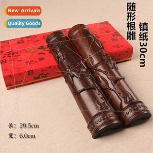 Semi-circular 30cm black catalpa ruler paperweight root carv