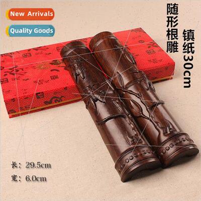 Semi-circular 30cm black catalpa ruler paperweight root carv