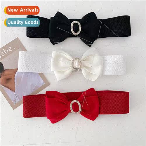 French haute sense diamond bow belt skirt fashion sweet blac