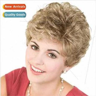 ladies short curly mixed hair fluffy blonde vacation