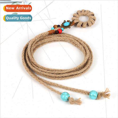 Natural hemp rope braided belt vintage beaded ethnic rope ac