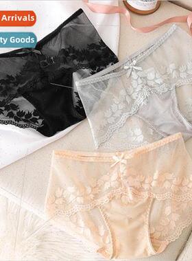 Sexy see-through mesh lace women silk panties mulberry silk