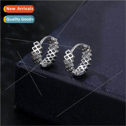 Korea wind hollow grid spring earrings female diamond grid e