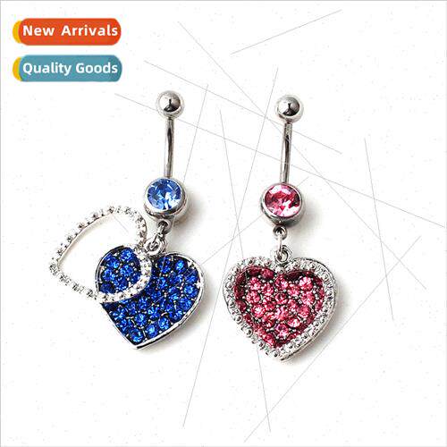Piercing Jewelry Medical Steel Heart Belly Button Ring Diamo