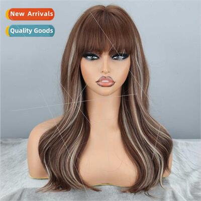 Europe fashion wig Qi bangs brownish blonde pick dye long bi