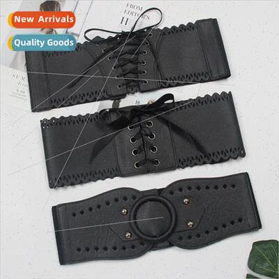 Vintage hollow carved flowers elastic belt women elastic wid