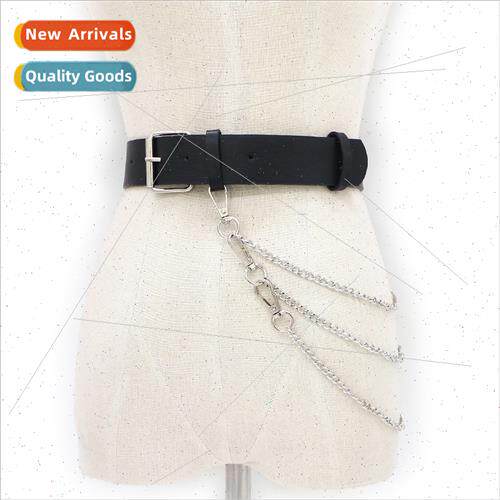 Punk Hip Hop Fashion Women Men Belt Chain  Leather Pin Buckl