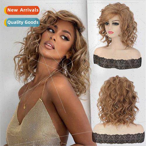 Europe wig female short curly hair full head set fashion rea