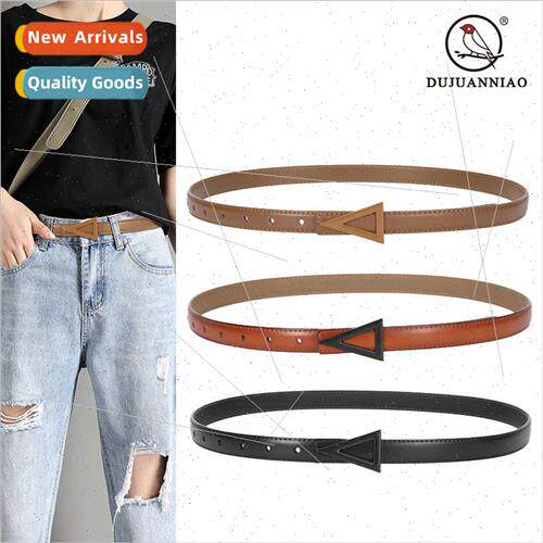 Women belt leather belt multicolor triangle buckle head laye
